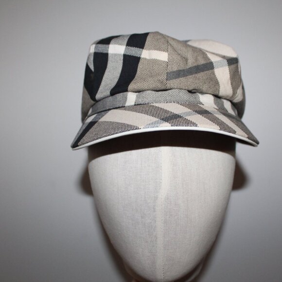 Burberry Nova Check Black Gray Plaid Newsboy Cap Hat M